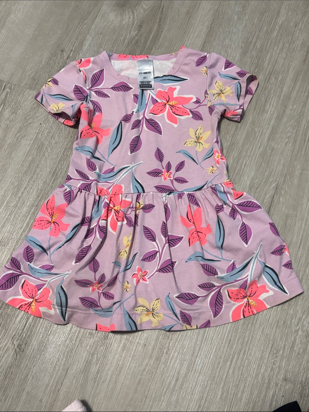 Bonds Lilac Floral Short Sleeve Dress with Pink & Yellow Blooms
